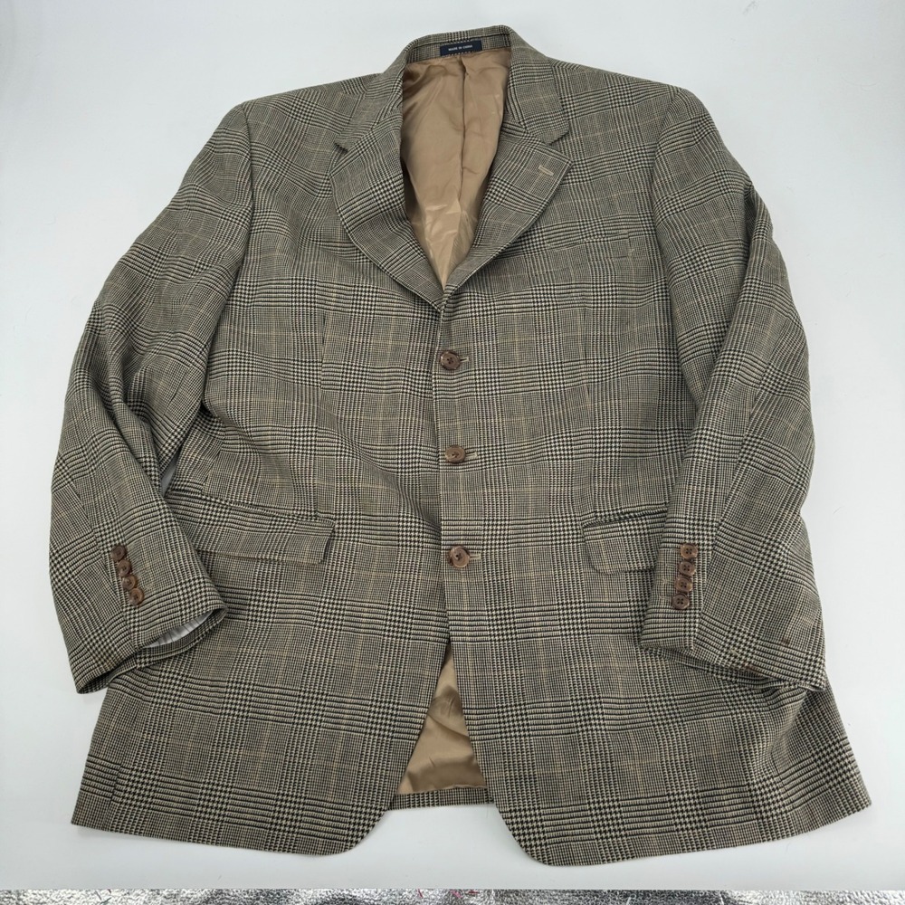 Ralph Lauren Mens Plaid Wool Blazer Jacket‎ 44L Sport Coat Brown Tan Check